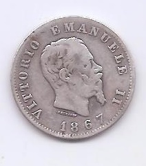 ITALIA DEL AÑO 1867 DE 1 LIRA